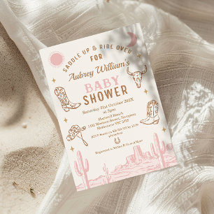 Rustikale Pink Wüste Girls Cowgirl Babydusche Einladung