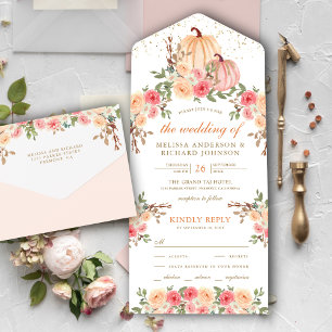 Rustikale Pinke und Pfirsich-Kürbis-Blumenhochzeit All In One Einladung