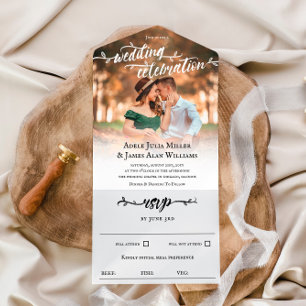 Rustikale Pinsel-Schrift Foto-Hochzeit All In One Einladung