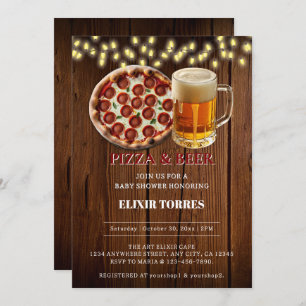 Rustikale Pizza & Beer Baby Dusche Einladung