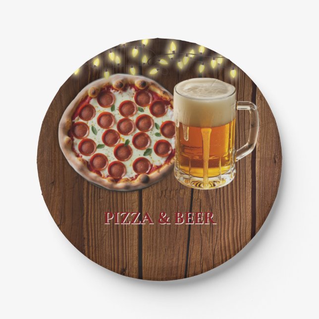 Rustikale Pizza & Beer Baby Dusche Pappteller (Vorderseite)