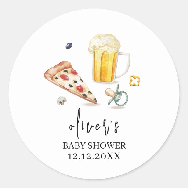 Rustikale Pizza Beers Schnuller Babydusche Runder Aufkleber (Vorderseite)