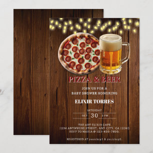 Rustikale Pizza & Bier Baby Shower Einladung