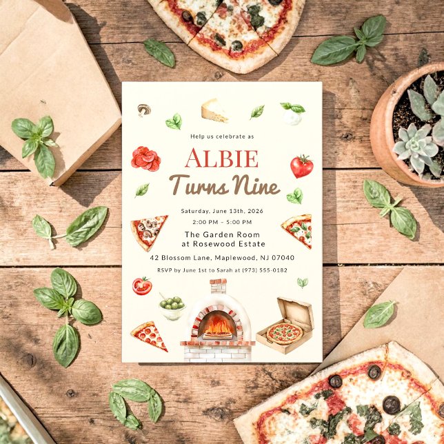 Rustikale Pizza-Party Einladung zum 9. Geburtstag (Von Creator hochgeladen)