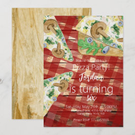 Rustikale Pizza Slices Mushroom Geburtstagsparty Einladung