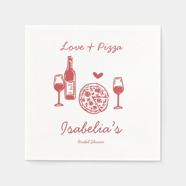 Rustikale Pizza- und Wein-Junggesellinnenabschied Serviette (Vorderseite)