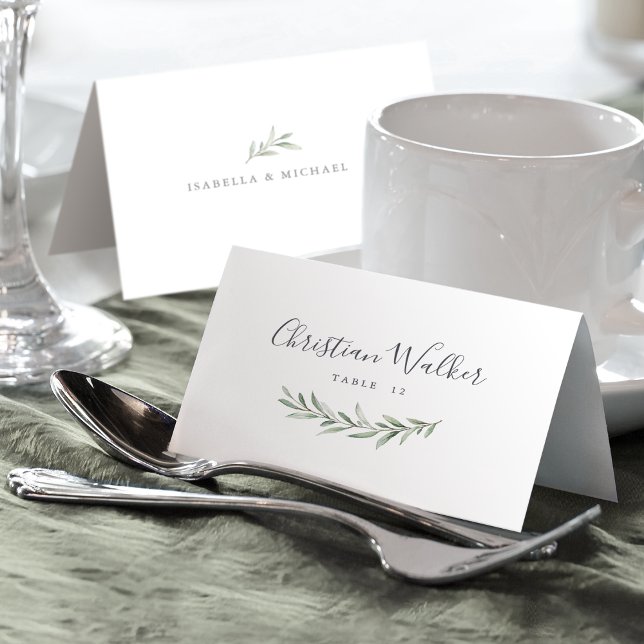 Rustikale Platzkarte mit einfacher Kalligraphie Tischnummer (Simple calligraphy rustic greenery Place Card)