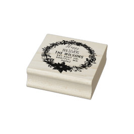 Rustikale Poinsettia Wreath Holidays Rücksendeadre Gummistempel