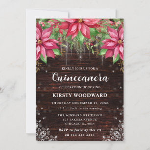 Rustikale Poinsettien-Blumen-Quinceanera Einladung