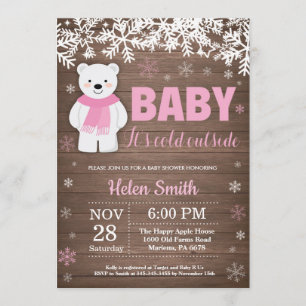 Rustikale Polar Bear Winter Girl Babydusche Einladung