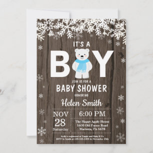 Rustikale Polarbär-Winter-Jungen-Baby-Party Einladung