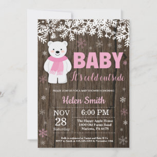 Rustikale Polarbär-Winter-Mädchen-Baby-Party Einladung