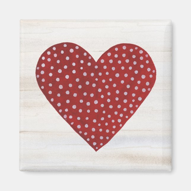 Rustikale Polka Dot Valentine Herz Magnet (Vorne)