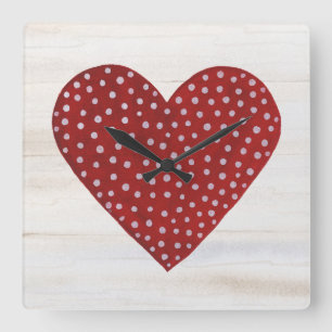 Rustikale Polka Dot Valentine Herz Quadratische Wanduhr