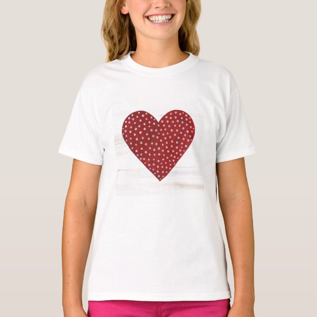 Rustikale Polka Dot Valentine Herz T-Shirt (Vorderseite)