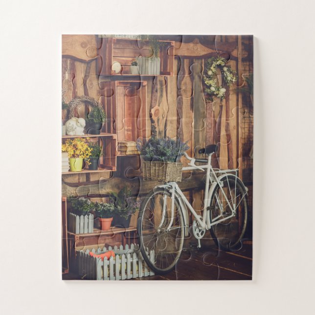 Rustikale Porch Blume Fahrrad Puzzle (Vertikal)