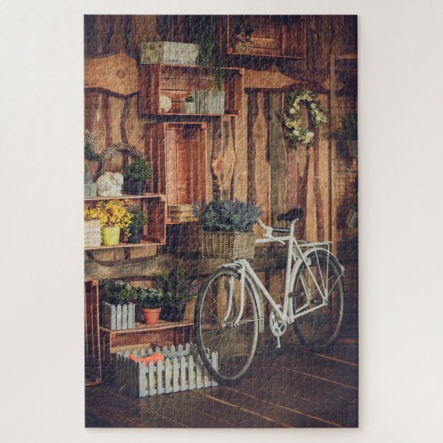 Rustikale Porch Blume Fahrrad Puzzle (Vertikal)