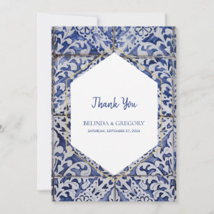 Rustikale portugiesische Fliesen Hochzeit Dankeskarte
