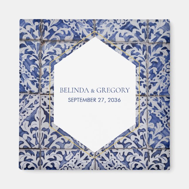 Rustikale portugiesische Tiles-Gastgeschenk Hochze Magnet (Vorne)