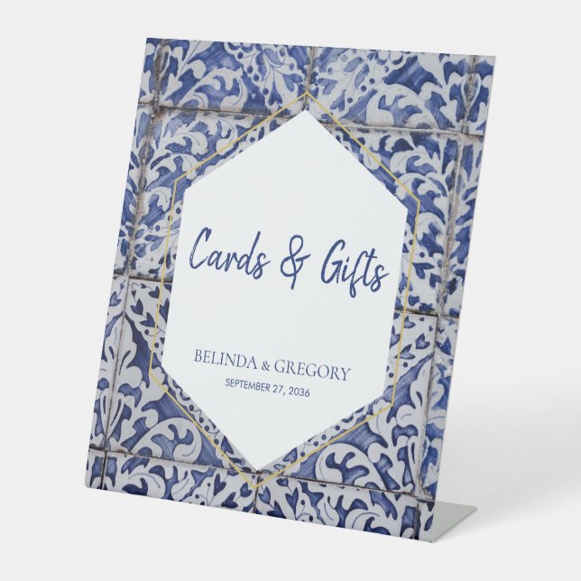 Rustikale portugiesische Tiles Wedding Cards & Gif Sockelschild (Vorderseite)