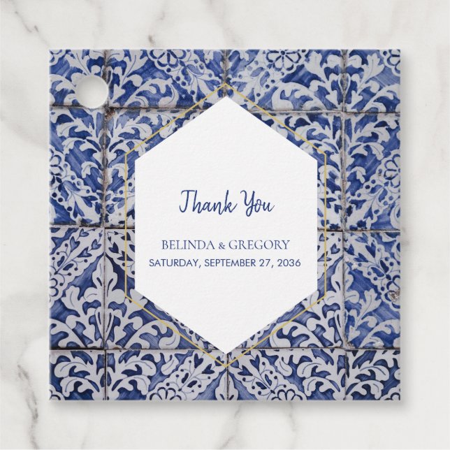 Rustikale portugiesische Tiles Wedding Gift Favor  Geschenkanhänger (Vorderseite)