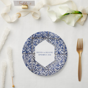 Rustikale portugiesische Tiles Wedding Pappteller