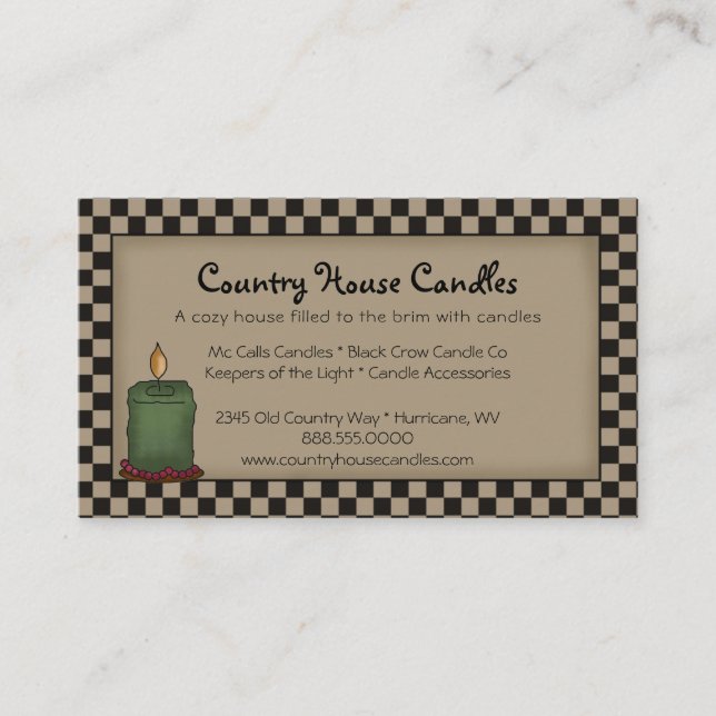 Rustikale, primitive Candle Checked Business Card Visitenkarte (Vorderseite)