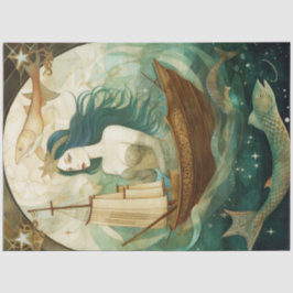 Rustikale primitive Frau mit dekoupage an Fischen Seidenpapier