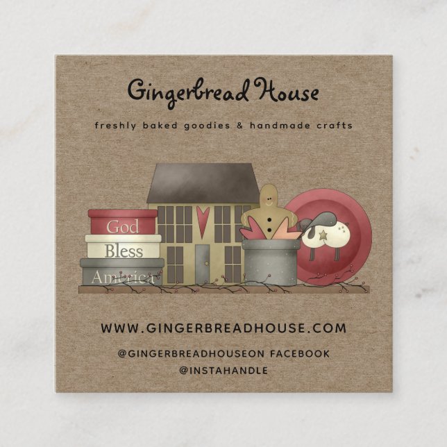 Rustikale, primitive Kraft Quadratische Visitenkarte (Vorderseite)