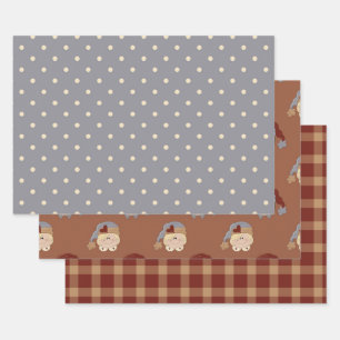 Rustikale primitive Landhäuser und Herz Geschenkpapier Set