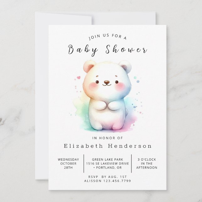 Rustikale Printable Bear Baby Dusche Einladung (Vorderseite)