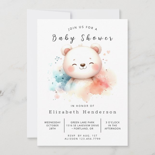 Rustikale Printable Bear Baby Dusche Einladung (Vorderseite)