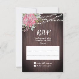 Rustikale Protea Eukalyptus Lights Wood Wedding RSVP Karte