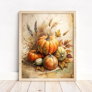 Rustikale Pumpkin & Autumn Leaves Boho Fall Mauer Poster