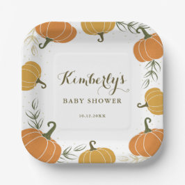 Rustikale Pumpkin & Blätter Neutrale Babydusche Pappteller