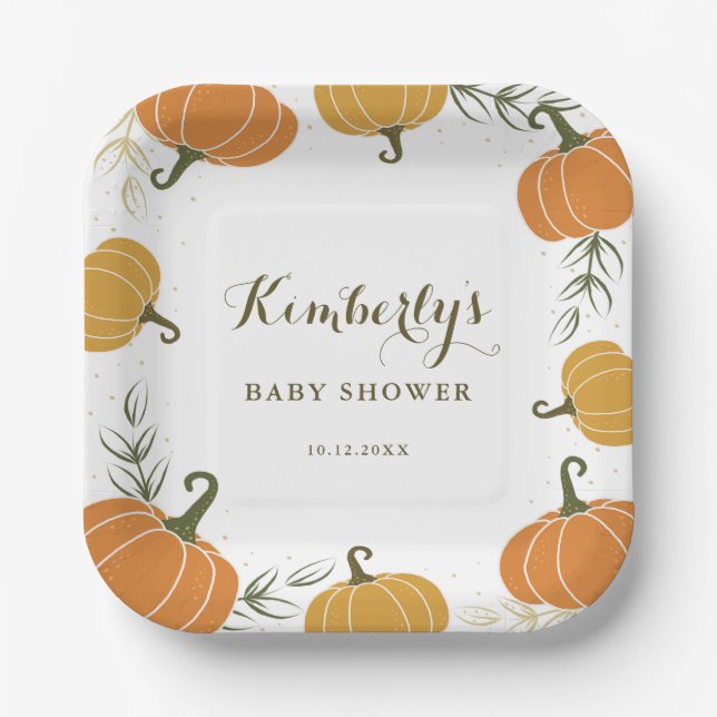 Rustikale Pumpkin & Blätter Neutrale Babydusche Pappteller (Vorderseite)