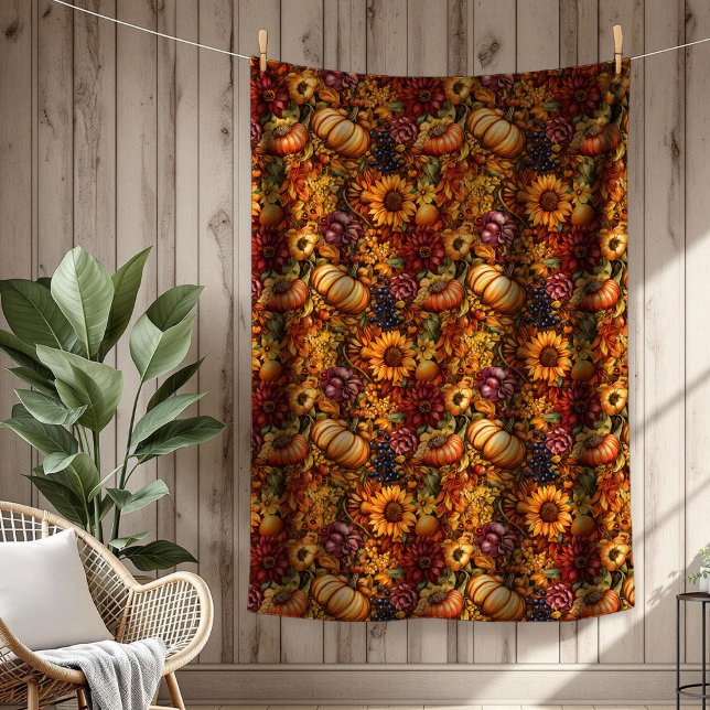 Rustikale Pumpkin & florale gemütliche Herbstatmos Fleecedecke (Rustic Pumpkin & Floral Cozy Autumn Atmosphere Fleece Blanket)