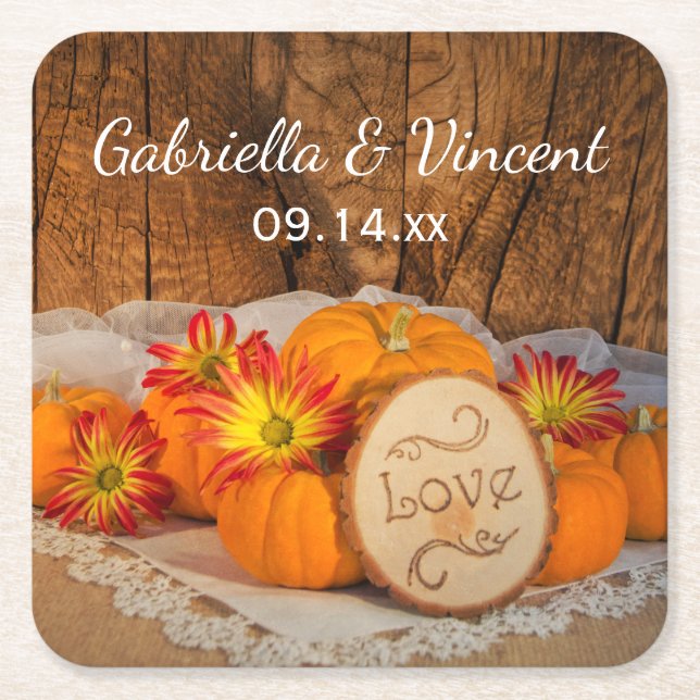 Rustikale Pumpkins Fall Barn Wedding Rechteckiger Pappuntersetzer (Vorderseite)