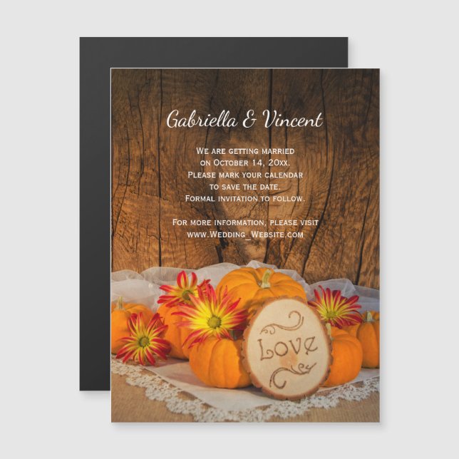 Rustikale Pumpkins Fall Barn Wedding Save the Date Magneteinladung (Vorne/Hinten)