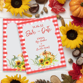 Rustikale Pumpkins Sonnenblumen Hochzeit speichern Postkarte