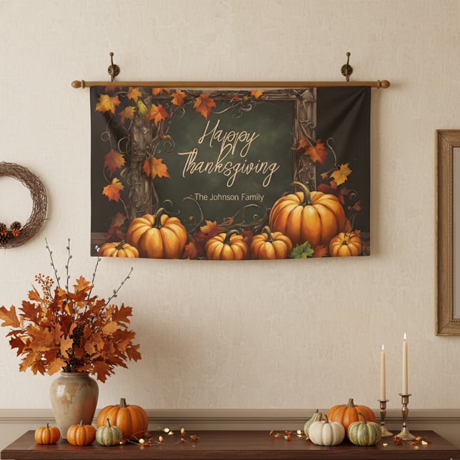 Rustikale Pumpkins und Herbstleaves Erntedank Banner (Von Creator hochgeladen)