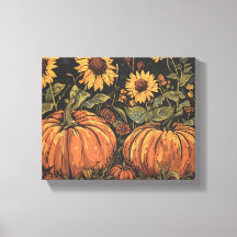 Rustikale Pumpkins und Sonnenblumen Herbst Kunst d