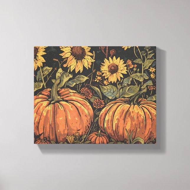 Rustikale Pumpkins und Sonnenblumen Herbst Kunst d Leinwanddruck (Vorderseite)