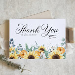 Rustikale Pumpkins und Sonnenblumen Herbsthochzeit Dankeskarte<br><div class="desc">Vielen Dank an Ihre Gäste mit dieser individuell gestaltbaren Herbstkarte. Es zeigt Aquarellbilder von Sonnenblumen,  Baumwolle,  Kürbissen und Eukalyptus-Blätter. Personalisieren Sie diese,  indem Sie Ihre Daten hinzufügen. Diese Sonnenblumen und Kürbis Dankeschön-Karte wird auch perfekt für Hochzeiten im Herbst,  Brautpartys,  Geburtstage,  und vieles mehr. Matching-Elemente sind verfügbar.</div>