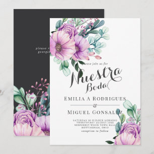 Rustikale Purpurblüte Nuestra Boda Spanische Hochz Einladung