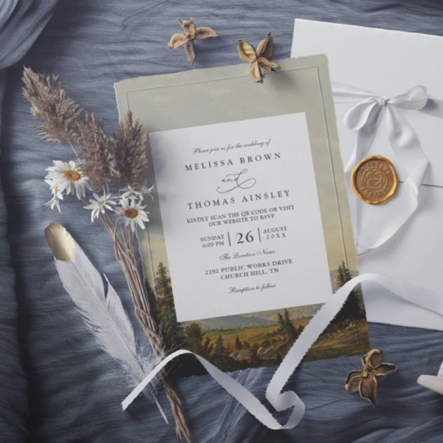 Rustikale QR-Code-Hochzeit im Kiefernwaldgebirge Einladung (Von Creator hochgeladen)