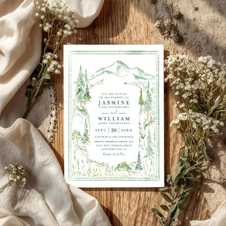 Rustikale QR-Code-Hochzeit Wald Bäume Einladung