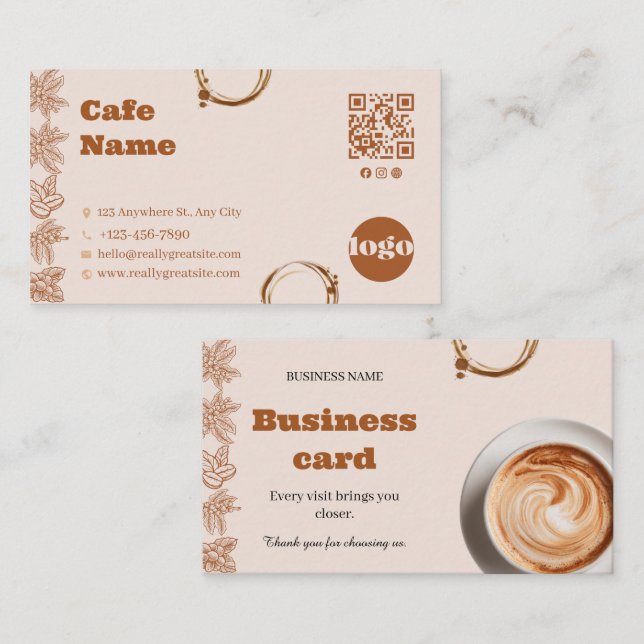 Rustikale QR-Code-Visitenkarte für Coffee Cafes Treuekarte (Vorne/Hinten)