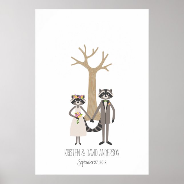 Rustikale Raccoons Fingerprint Signature Tree Poster (Vorne)