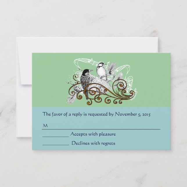 Rustikale Radiance Woodpecker Liebesvögel Hochzeit RSVP Karte (Vorderseite)